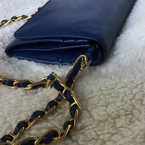 Prada Navy Leather Clutch with Gold Chain - Picture 9 of 10
